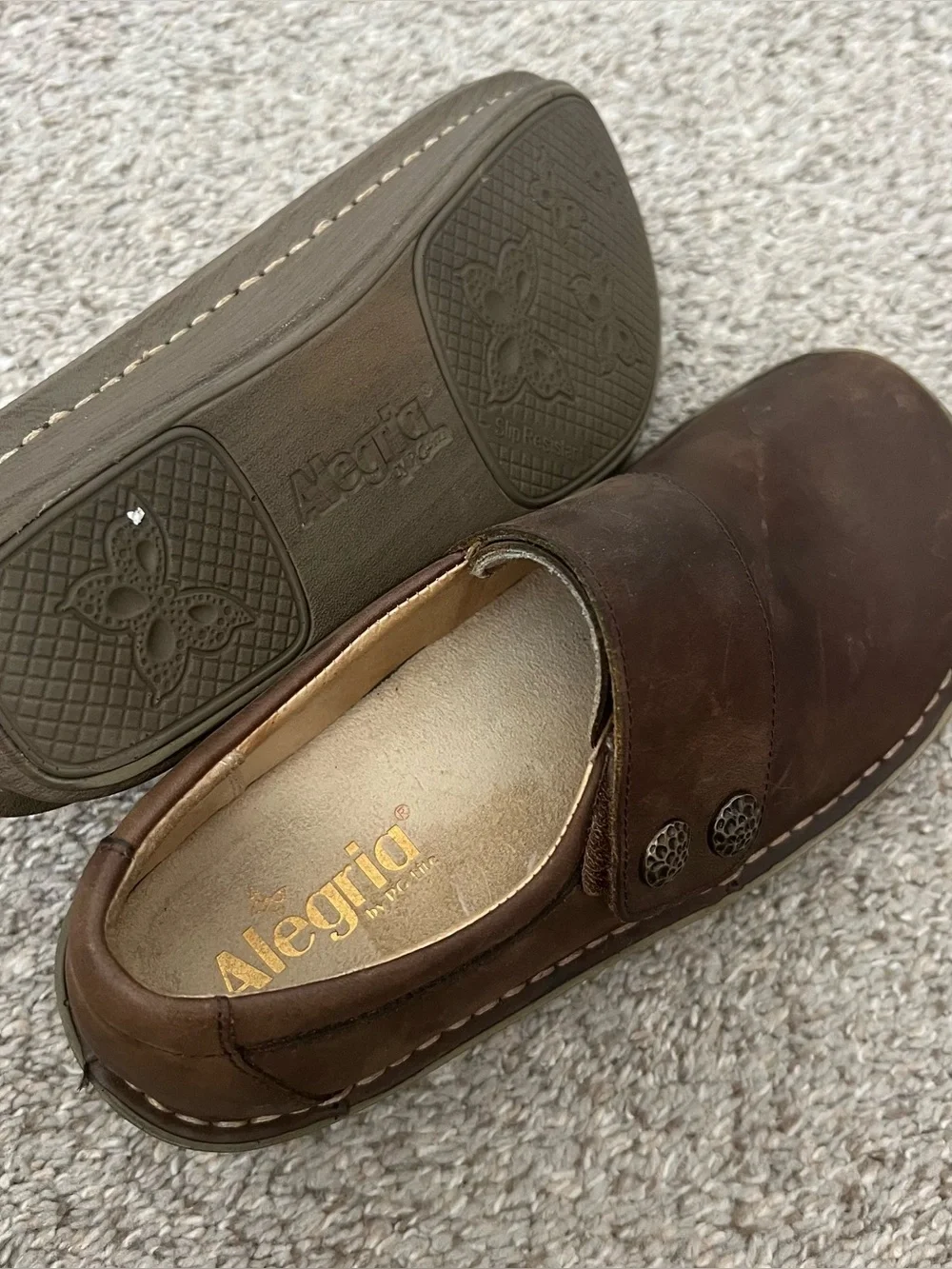 Alegria Brown Leather Platform Velcro Shoes Size 37